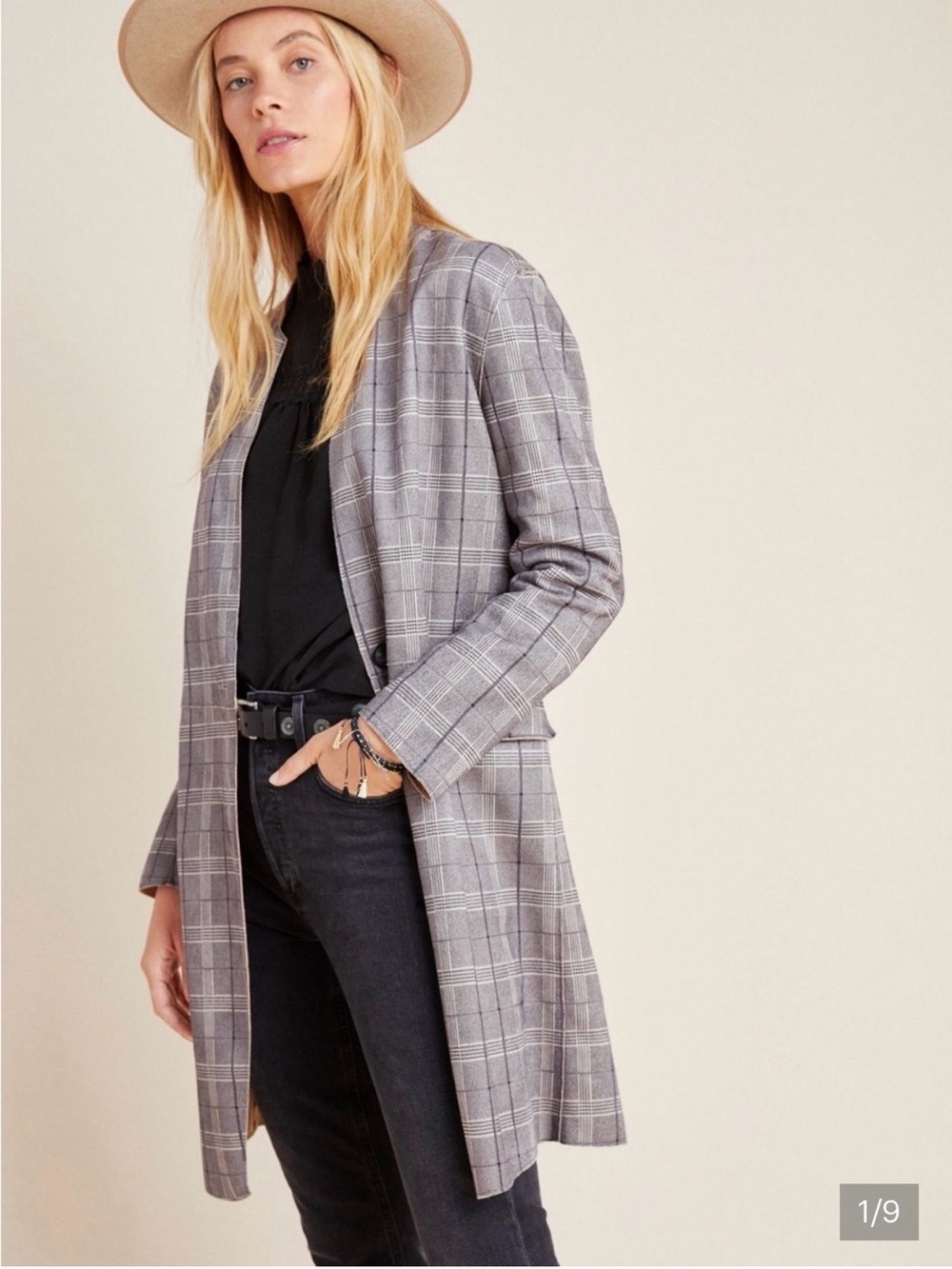 Blank NYC Renegade  Gray Plaid Longline Blazer in xs